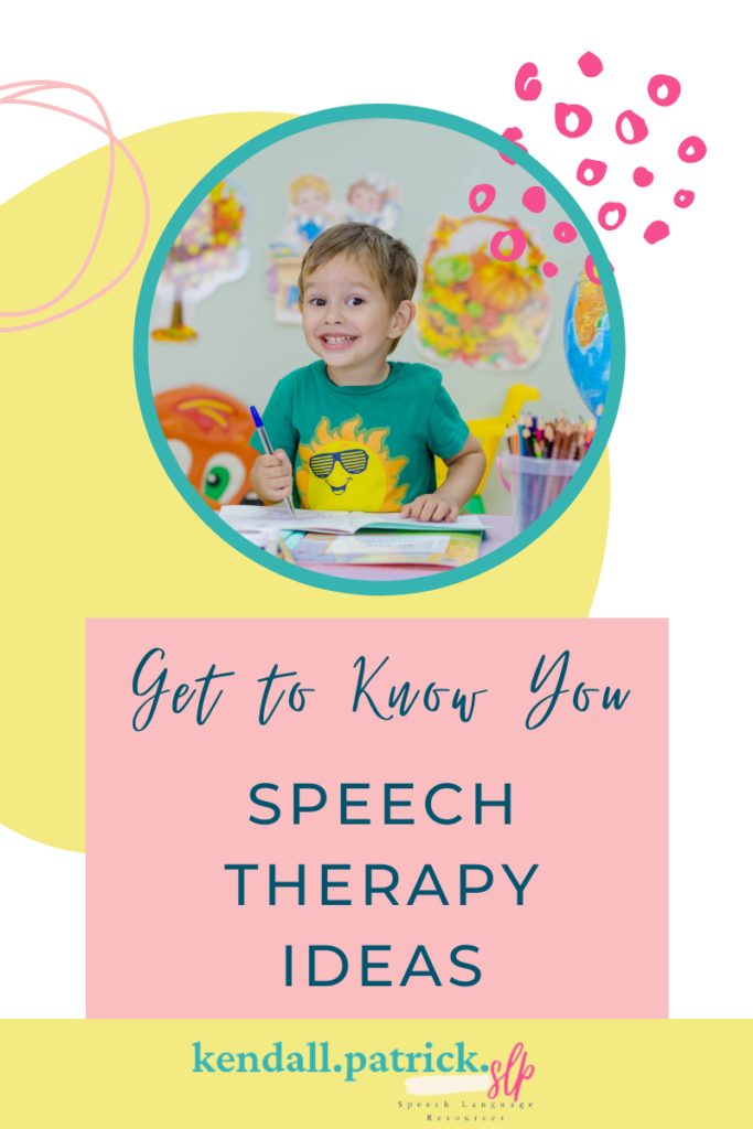 little boy at table working on a get to know you speech therapy activity
