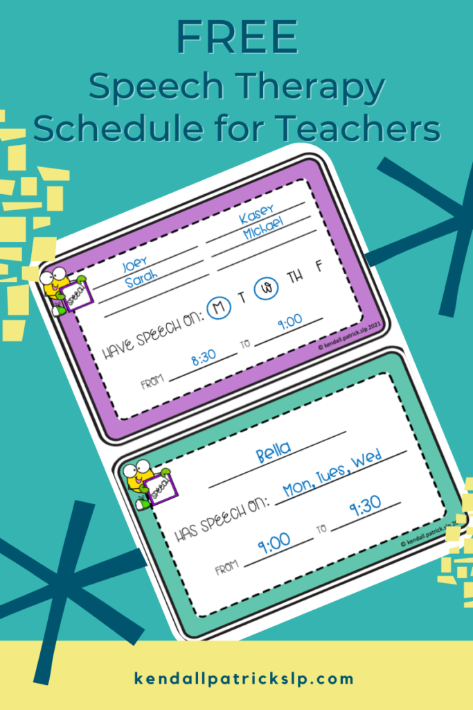 a completed speech therapy schedule for a classroom teacher
