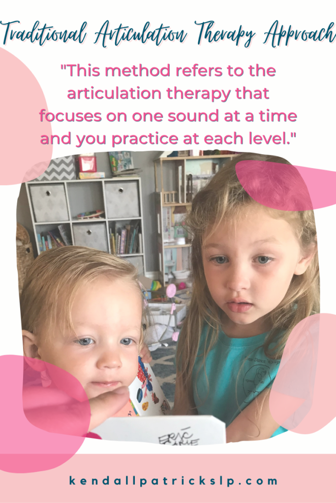 definition of traditional therapy approach above a picture of 2 young children working on speech therapy