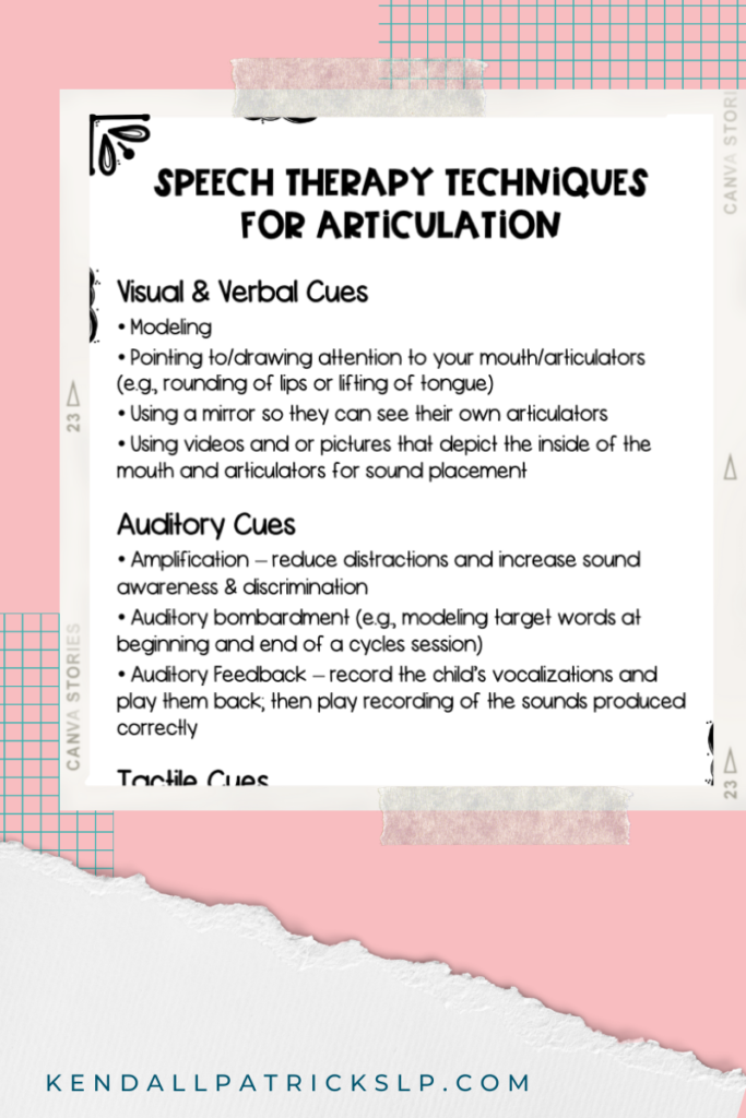 picture of articulation therapy techniques pdf handout