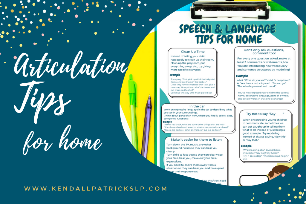 picture of speech therapy home tips on clipboard