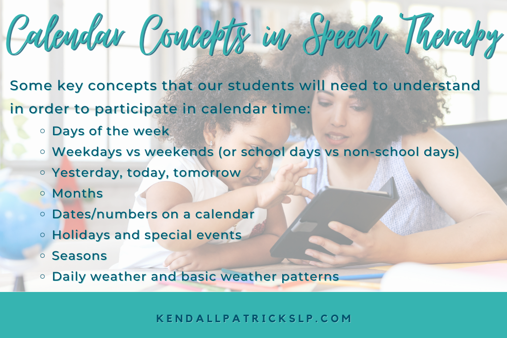 List of SLP Calendar Concepts in front of SLP and child working together