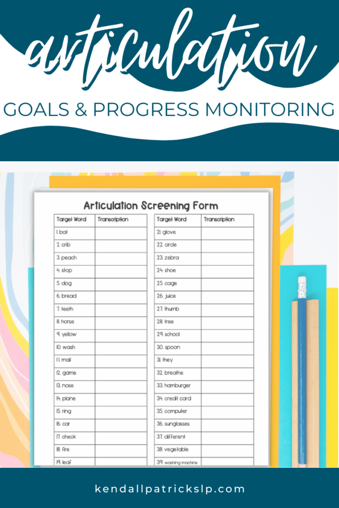 articulation scoring sheet with pencil