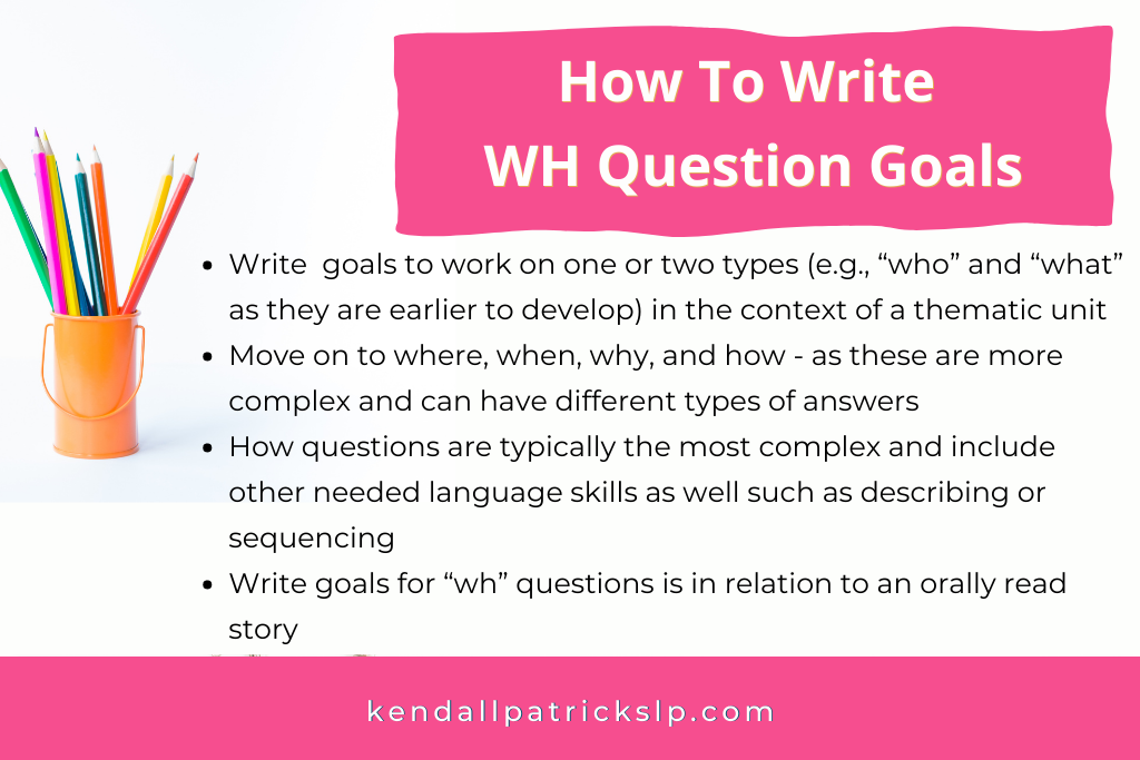 list of wh goal writing tips with pink background