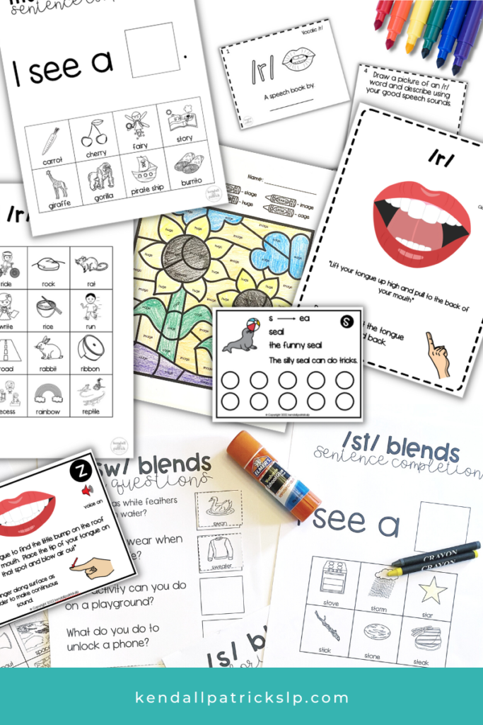 layers of articulation worksheets, coloring sheets, and activities